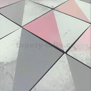 Vliesové tapety na zeď Pop M46709, trojúhelníky růžovo-šedá, rozměr 10,05 m x 0,53 m, UGEPA