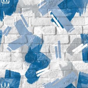 Vliesové tapety na zeď Pop M46601, malba modrá na cihlové zdi, rozměr 10,05 m x 0,53 m, UGEPA