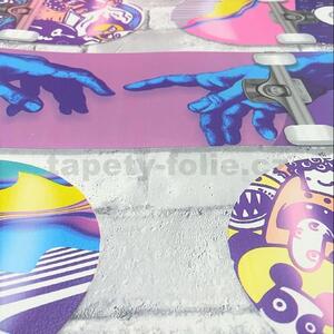 Vliesové tapety na zeď Pop M47803, skateboardy růžovo-fialové, rozměr 10,05 m x 0,53 m, UGEPA