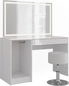 Toaletní stolek Vicco Sherry Bílá/bílý vysoký lesk 119.8 cm s LED osvětlením a taburetem, Model 57589