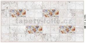 Obkladové panely 3D PVC TP10026181, cena za kus, rozměr 964 x 484 mm, šedý beton s květy, GRACE