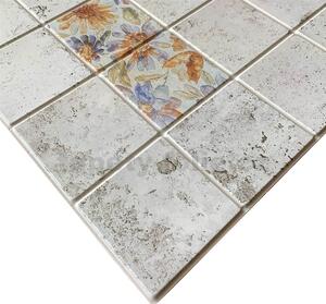 Obkladové panely 3D PVC TP10026181, cena za kus, rozměr 964 x 484 mm, šedý beton s květy, GRACE
