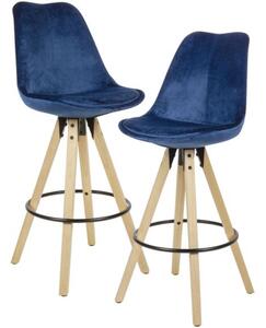 Wohnling Barová stolička LIMA, 2 kusy (textil-samet, tmavě modrá) (100292356005)
