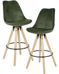 Wohnling Barová stolička LIMA, 2 kusy (textil-samet, zelená) (100292356006)