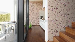 Vliesové tapety na zeď Desert Lodge 38520-3, rozměr 10,05 m x 0,53 m, květy sakury růžovo-bílé na hnědém podkladu , A.S. CRÉATION