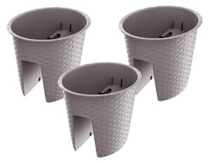 Prosperplast Sada květináčů na zábradlí, 3dílná (298 x 242 225 mm, kávová, oválná) (100301100006)