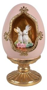 Dekorace králíci v růžovém vajíčku na zlaté noze - 12*12*22 cm - Clayre & Eef