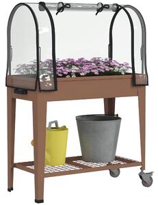 Zvýšený zahradní záhon Outsunny s koly 80x40x120 cm s krytem skleníku a dolní policí pro pěstování rostlin, květin a zeleniny Hnědá | Aosom