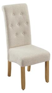 Designová buklé jídelní židle Valentino s béžovým čalouněním s prošíváním s knoflíky a hnědým dřevěnýma nohama 45 cm