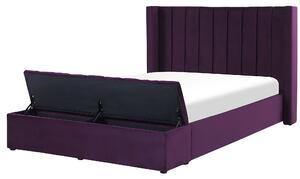 Sametová postel s lavičkou 140 x 200 cm fialová NOYERS