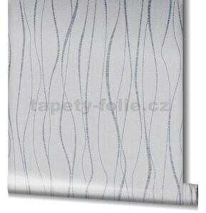 Vliesové tapety na zeď Ivy 82320, vlnovky stříbrné na šedém podkladu, rozměr 10,05 m x 0,53 m, NOVAMUR 6813-30
