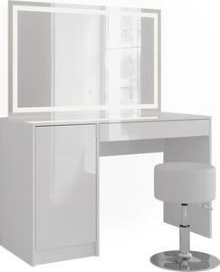 Toaletní stolek Vicco Sherry Bílá/bílý vysoký lesk 119.8 cm s LED zrcadlem a taburetem, Model 57613