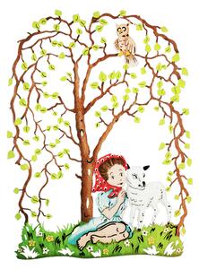 AMADEA Dřevěná dekorace strom s holčičkou, barevná dekorace k zavěšení, velikost 25 cm