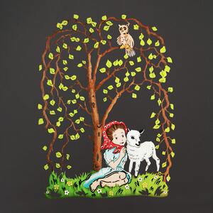 AMADEA Dřevěná dekorace strom s holčičkou, barevná dekorace k zavěšení, velikost 25 cm