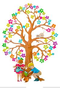 AMADEA Dřevěná dekorace strom s dětmi, barevná dekorace k zavěšení, velikost 28 cm