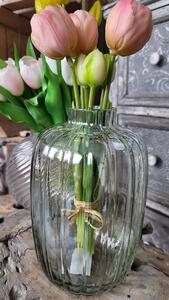 Zelená skleněná váza s úzkým hrdlem Junna S - Ø 13*20 cm