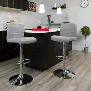 Barová stolička, výškově nastavitelná, moderní design, potažená vinylem, sedák s vlnkovým vzorem a chromovaná základna, materiál: kov, pěna, plast, barva: šedá, 2 kusy