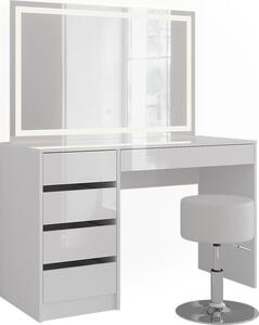 Toaletní stolek Vicco Sherry Bílá/bílý vysoký lesk 119.8 cm s LED zrcadlem a taburetem, Model 57601
