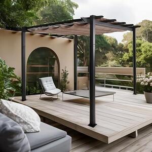 Hliníková pergola | Stabilní konstrukce o rozměrech 8 cm | Posuvná střecha | UV ochrana 50+ | Rozměry: 3 x 3 m | Barva: Taupe | Zahrada, pergola, zahradní altán