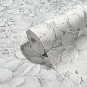Vliesové tapety na zeď Botanica 33952, rozměr 10,05 m x 0,53 m, květy netřesků bílo-šedé, MARBURG