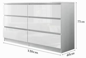 Komoda s 6/7/8 zásuvkami, moderní komoda s vysokým leskem, skříňka s zásuvkami, komoda do ložnice, vhodná do obývacího pokoje, ložnice, kanceláře, konferenčních místností, snadná montáž (bílá, 6 zásuvek)