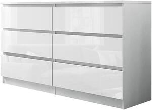 Komoda s 6/7/8 zásuvkami, moderní komoda s vysokým leskem, skříňka s zásuvkami, komoda do ložnice, vhodná do obývacího pokoje, ložnice, kanceláře, konferenčních místností, snadná montáž (bílá, 6 zásuvek)