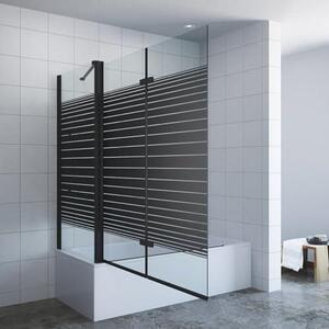 Skládací sprchová zástěna pro vanu, černá, rozměry 140x120x70 cm (výška x šířka x hloubka) – 3dílná, s 5mm tvrzeným sklem ESG s nano-povlakem, mechanismem pro snadné otevírání a zavírání a poličkou na sprchové potřeby