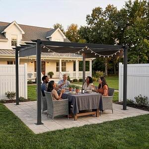 Pergola 3x4 m, volně stojící, s odolnou kovovou konstrukcí, střešou s nastavitelným posuvným oknem, vodotěsná a s UV ochranou, zahradní altán vhodný do zahrady, na terasu a na oslavy, barva: antracit