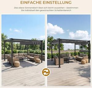Pergola 3x4 m, volně stojící, s odolnou kovovou konstrukcí, střešou s nastavitelným posuvným oknem, vodotěsná a s UV ochranou, zahradní altán vhodný do zahrady, na terasu a na oslavy, barva: antracit