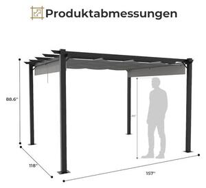 Pergola 3x4 m, volně stojící, s odolnou kovovou konstrukcí, střešou s nastavitelným posuvným oknem, vodotěsná a s UV ochranou, zahradní altán vhodný do zahrady, na terasu a na oslavy, barva: antracit