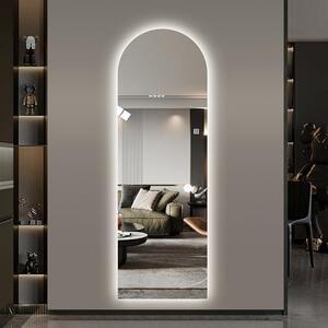 LED zrcadlo pro celou postavu, 150x50 cm, oblý design, podsvícení, stmívatelné, 3 barvy světla, paměťová funkce, vhodné do ložnice, koupelny, šatny, kadeřnického salonu