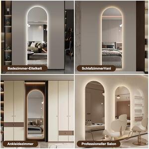 LED zrcadlo pro celou postavu, 150x50 cm, oblý design, podsvícení, stmívatelné, 3 barvy světla, paměťová funkce, vhodné do ložnice, koupelny, šatny, kadeřnického salonu