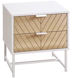 HOMCOM Noční stolek s 2 zásuvkami a ocelovými nohami, moderní design, stolek do obývacího pokoje a ložnice 45x39x48 cm Bílá a dub | Aosom