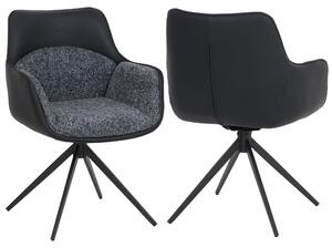 Sada dvou jídelních židlí HWC-R23, kuchyňská židle, otočná židle, potažené umělou kůží a látkou chenille (410 g/m²), barva tmavě šedá
