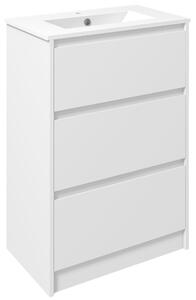 Kleankin koupelnová skříňka s umyvadlem - Umývací skříňka se syntetickým keramickým umyvadlem a 2 zásuvkami 61x37x88 cm Světlá bílá | Aosom