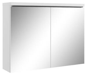 Zrcadlová skříňka do koupelny - Bílá - 80 x 20 x 60 cm - S LED osvětlením - Se dvěma dveřmi a dřevěnými držáky