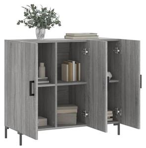 Moderní komoda šedá, Imitace Sonoma, 90x34x80 cm, vyrobená z dřevotřísky s kovovými nohami. Nadčasový design, velký úložný prostor, vhodná do obývacího pokoje, ložnice a chodby