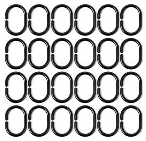 Sada 24 kroužků na závěs do sprchy – tvar C – černá barva – 5,8 cm – pro závěs do sprchy a tyč