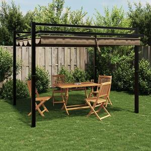 Zahradní pergola 3x3 m, altán z hliníku se sluneční stříškou a posuvnou střechou, zahradní altán s výsuvnou střechou, pergola s markýzou, UV ochrana, barva taupe