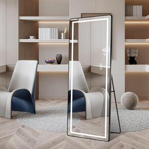 Zrcadlo do celé postavy s LED osvětlením, stěnové zrcadlo s regulovatelným světlem, rozměry 163x54 cm, rám z hliníkové slitiny, stříbrné zrcadlo o tloušťce 4 mm, vhodné do obývacího pokoje nebo ložnice