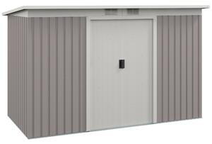 Outsunny Zahradní domků 3,2 m² 280x130x172 cm se posuvnými dveřmi a šikmou střechou Zpevněný základ (podlaha prodávána samostatně) a 2 okny Světle šed
