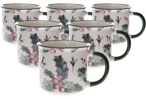 Sada 6 porcelánových hrnků Vánoční cesmína 300 ml, 300 ml