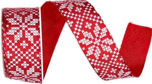 Stuha vánoční NORDIC RED červená 25mm x 2m (14,-Kč/m)