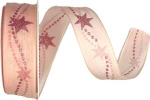 Stuha vánoční GALAXIE PINK růžová 25mm x 3m (9,-Kč/m)