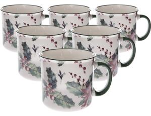 Sada 6 porcelánových hrnků Vánoční cesmína 520 ml, 520 ml