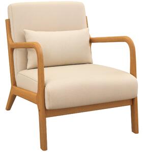 HOMCOM Lounge Křeslo Nordic Styl s Područky a Polštem, Rám z Gumového Dřeva pro Obývací Pokoj, Nosnost 120 kg, 61x78x76 cm, Béžové | Aosom