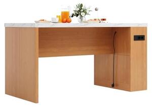 Kuchyňský ostrůvek 155x80x90 cm, kuchyňský blok s pracovní deskou o tloušťce 40 mm, 3 otevřenými policemi. Moderní kuchyňský ostrůvek pro kuchyň a jídelnu, barva: přírodní + bílá