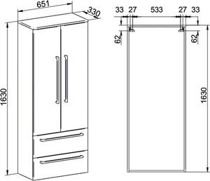 Mereo Bino, koupelnová skříňka vysoká, dvojitá 163 cm, bílá CN669