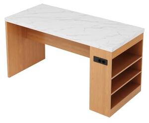 Kuchyňský ostrůvek 155x80x90 cm, kuchyňský blok s pracovní deskou o tloušťce 40 mm, 3 otevřenými policemi. Moderní kuchyňský ostrůvek pro kuchyň a jídelnu, barva: přírodní + bílá