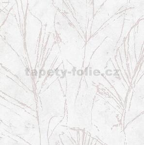 Vliesové tapety na zeď Evolution 10321-05, rozměr 10,05 m x 0,53 m, listy růžově metalické na bílém podkladu, Erismann